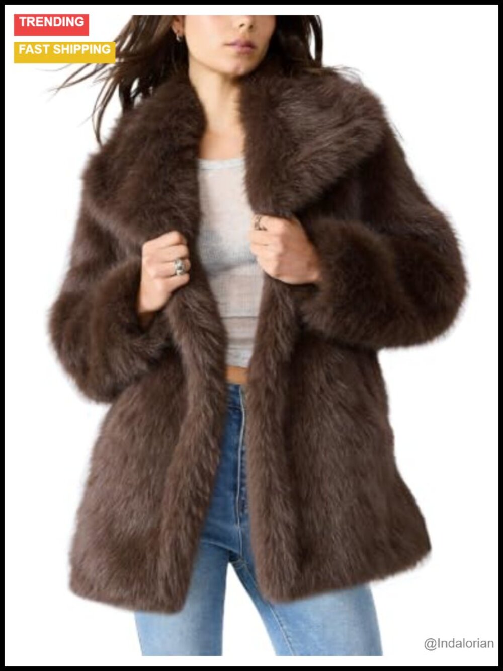 Faux Fur Coat Fluffy Warm Midi Shaggy Winter Jacket